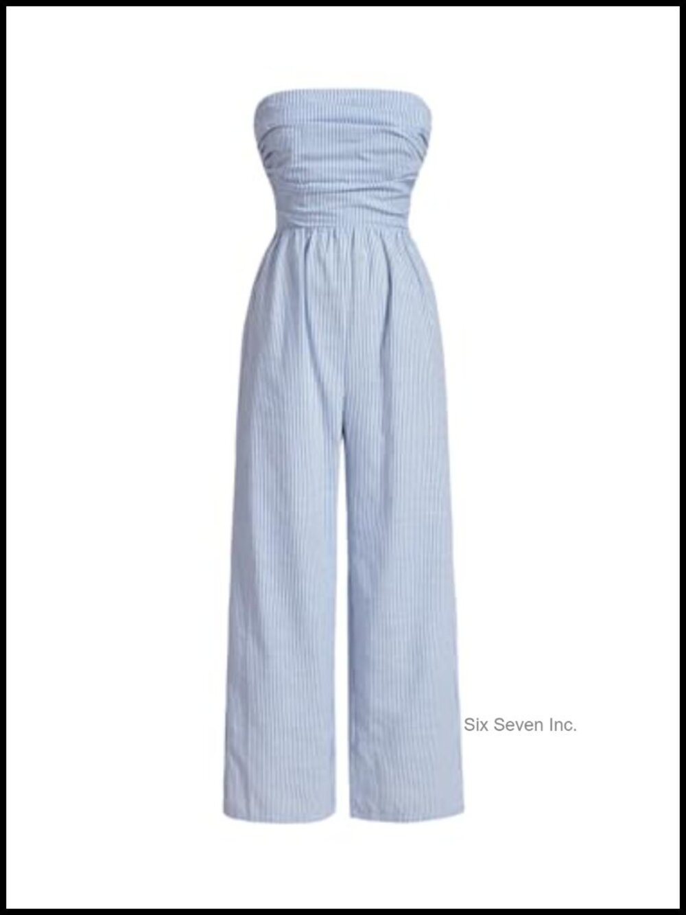 Striped Strapless Ruched Sleeveless Wide Leg Jumpsuit